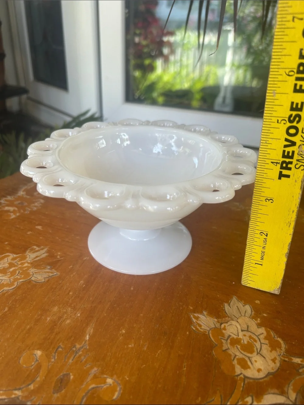 Vintage White MilkGlass Pedestal Bowl with Scalloped Loop Edge